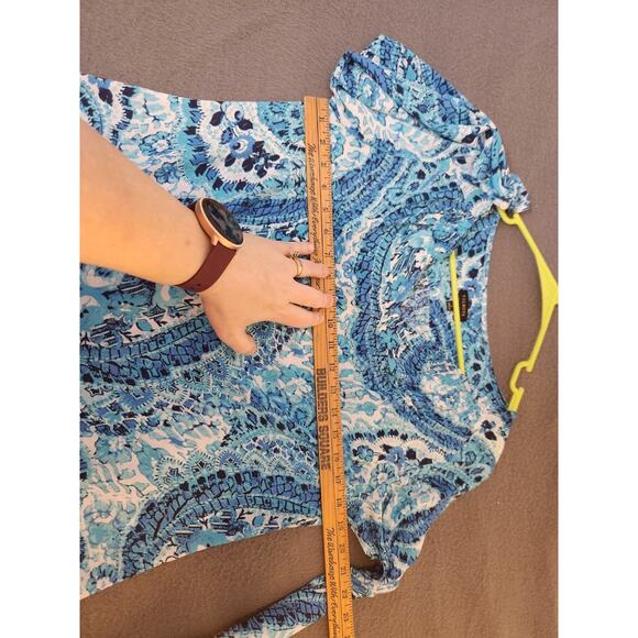 Talbots Blue White Paisley V Neck Chiffon Long Sleeve Blouse Top Womens Size S - Picture 4 of 8